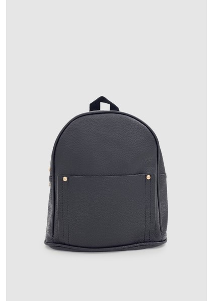 Furne Dış Bölmeli Dokulu Mini Sırt Çantası Siyah