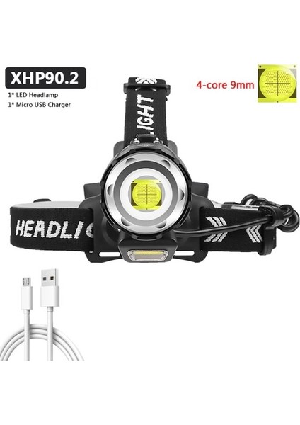 XHP90 LED Far USB Şarjlı Dış Mekan Güçlü USB Far-Siyah (Yurt Dışından)