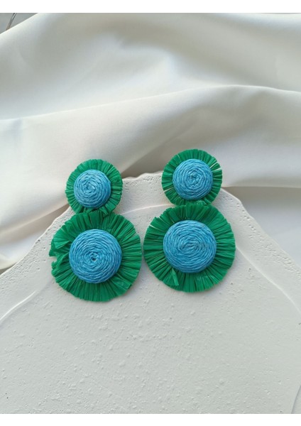 Yeşil Mavi Hasır Küpe