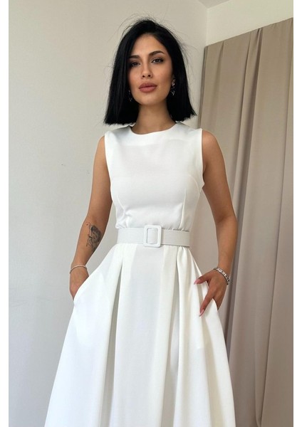 Ekru Halter Yaka Kloş Elbise fiyatları