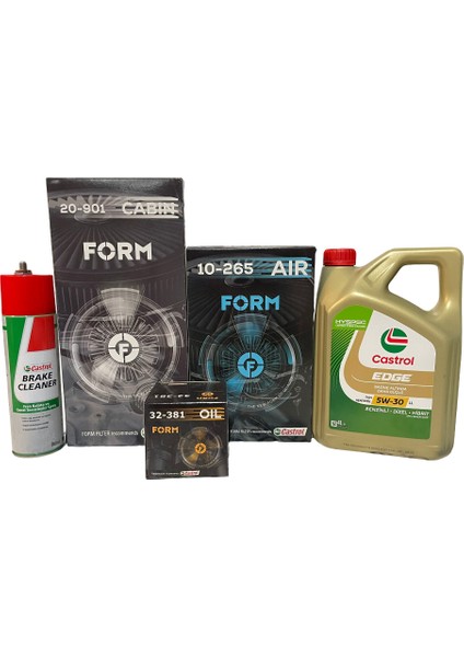 Ford Connect Filtre Bakım Seti 2003-2013 Dizel | Balata Spreyi ve Karter Tapası Hediye | 5W-30 Edge 4l | Castrol
