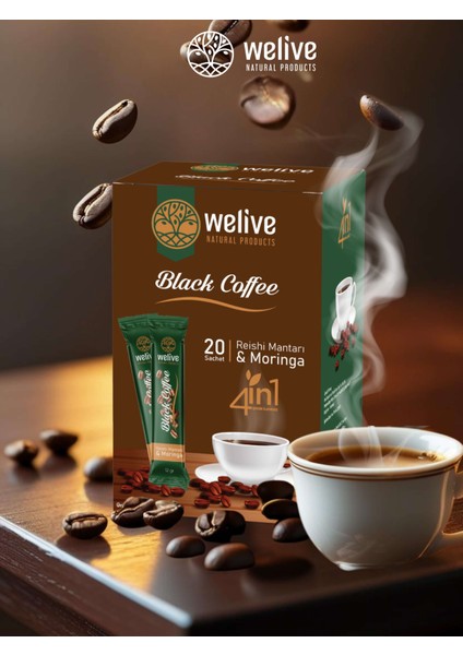 Bitkisel 4’lü Karışım Kahve – 20’li Saşe – Reishi, Moringa, Ginseng