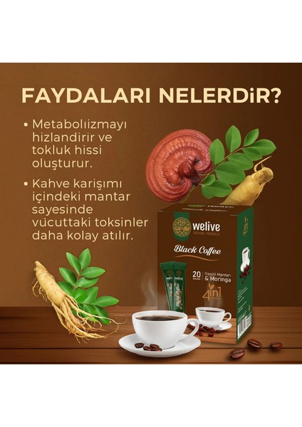 Bitkisel 4’lü Karışım Kahve – 20’li Saşe – Reishi, Moringa, Ginseng fiyatları