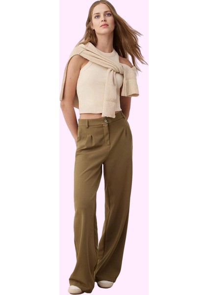 Kadın Geniş Paça Uzun Pantolon Düz Desen Wide Leg Yüksek Bel Günlük Yaz Aylarının Vazgeçilmezi