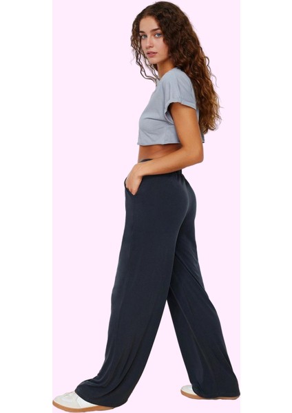 Kadın Geniş Paça Örme Pantolon Yüksek Bel Düz Desen Rahat Günlük Yaz Aylarının Vazgeçilmezi modelleri