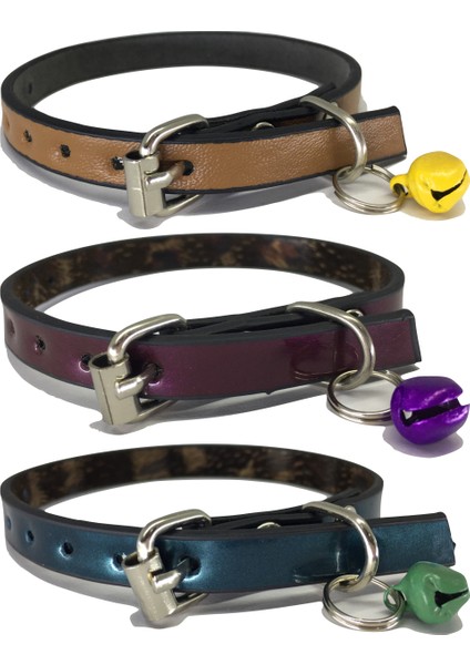 3 Adet Deri Kedi Tasması Zilli 30 cm