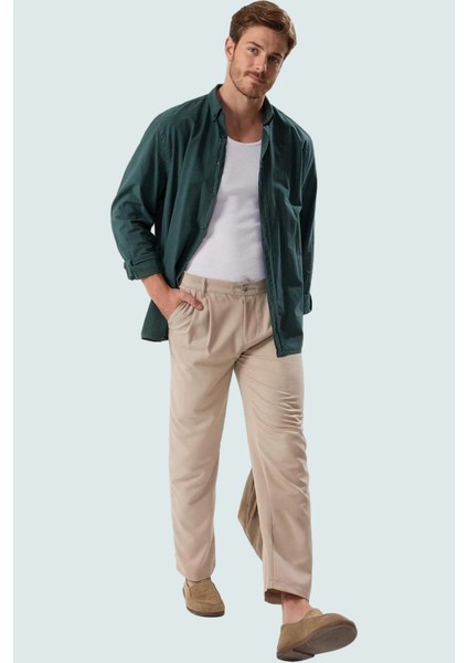 Erkek Baggy Fit Boru Paça Pantolon Düz Desen Günlük Kombinler Hafta Sonu Dayanıklı Malzeme