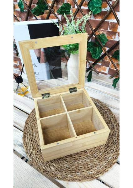 Bambu Çay Kutusu 4 Bölmeli, Poşet Çay Kutusu ve Organizer