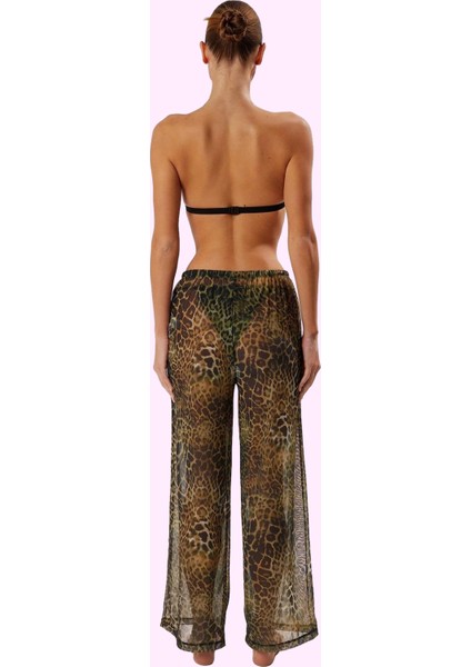 Kadın Leopar Desenli Örme Plaj Pantolonu Normal Bel Uzun Boy Mesh Kumaş Yazlık Günlük Kullanım modelleri