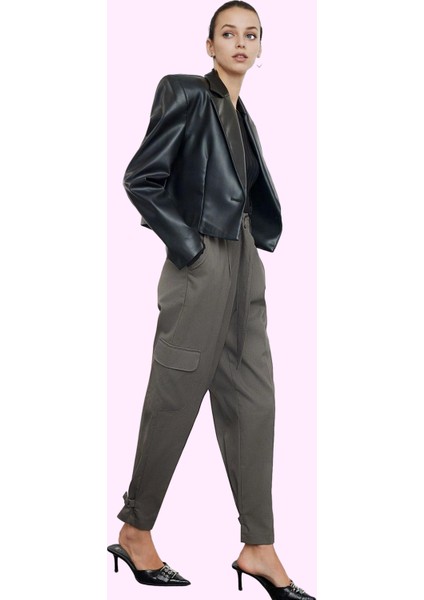 Kadın Yüksek Bel Kemerli Dokuma Pantolon Pamuklu Günlük Şıklık Hafta Sonu Kaliteli Malzeme modelleri