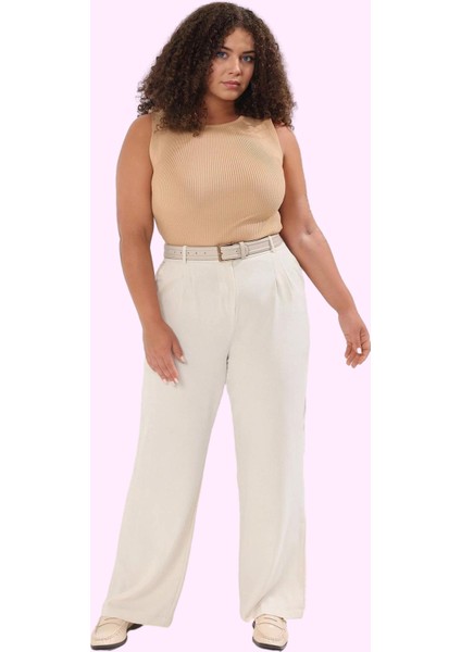 Kadın Yüksek Bel Geniş Paça Dokuma Pantolon Finike Tüm Sezonlar Yaz Aylarının Vazgeçilmezi