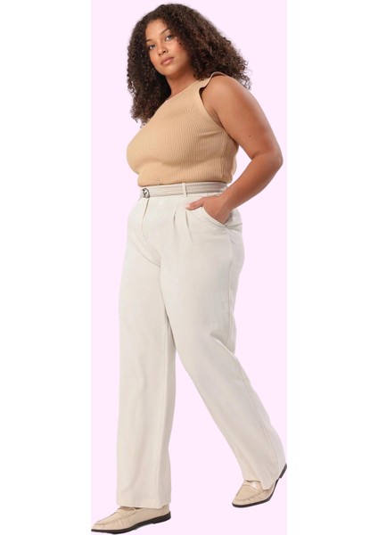 Kadın Yüksek Bel Geniş Paça Dokuma Pantolon Finike Tüm Sezonlar Yaz Aylarının Vazgeçilmezi fiyatları