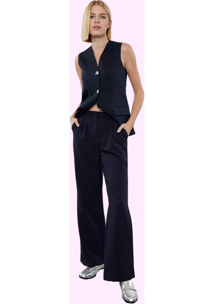 Kadın Geniş Paça Dokuma Pantolon Yüksek Bel Casual Günlük Hafta Sonu Yaz Aylarının Vazgeçilmezi