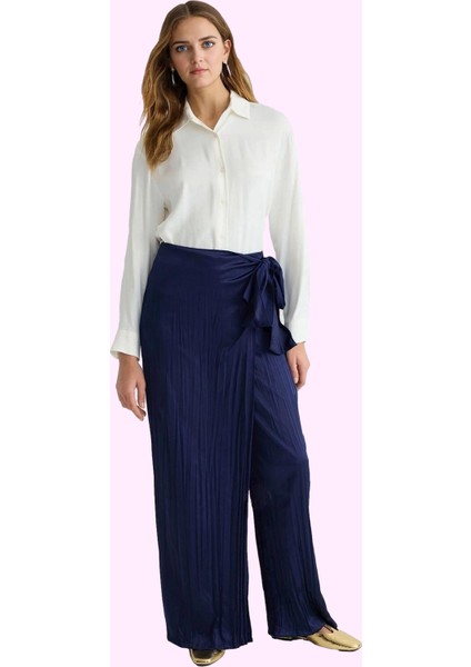 Kadın Geniş Paça Dokuma Pantolon Yüksek Bel Günlük Kullanım Hafta Sonu Yaz Aylarının Vazgeçilmezi