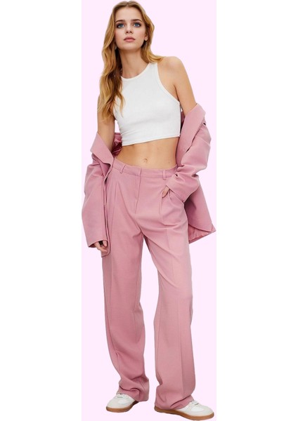 Kadın Straight Düz Kesim Pantolon Yüksek Bel Dokuma Kumaş Iş ve Günlük Kullanım Hafta Sonu fiyatları