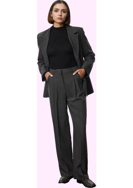 Kadın Straight Düz Kesim Pantolon Yüksek Bel Dokuma Kumaş Iş ve Günlük Kullanım Hafta Sonu fiyatları