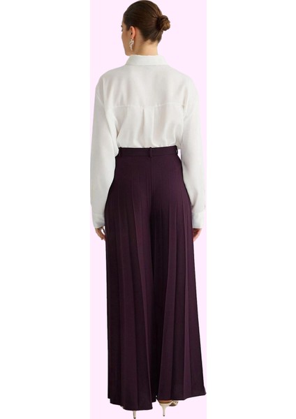 Kadın Yüksek Bel Geniş Paça Dokuma Pantolon Renk Günlük Şıklık Hafta Sonu Kaliteli Malzeme modelleri