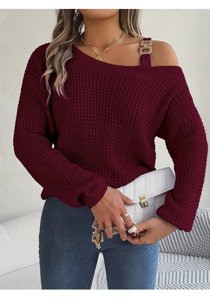 Kadın Uzun Kollu Tek Omuzu Açık Tokalı Triko Bluz fiyatları