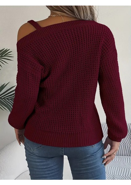 Kadın Uzun Kollu Tek Omuzu Açık Tokalı Triko Bluz modelleri