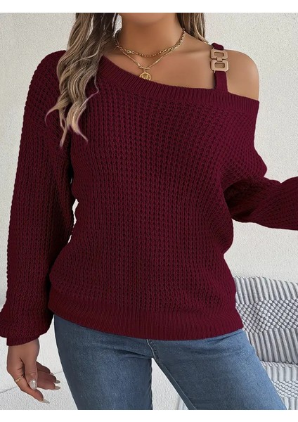 Kadın Uzun Kollu Tek Omuzu Açık Tokalı Triko Bluz indirimleri