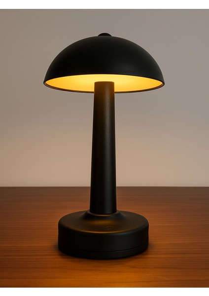 Siyah Mantar Masa Lambası – 3 Renk Işık (Kırmızı, Beyaz, Gün Işığı) | USB Girişli, Ayarlanabilir Şiddet