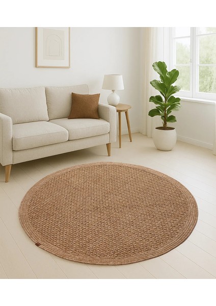 Boho 03 Naturel Yuvarlak Jüt Halı Yolluk Jüt Taban Jüt Kilim Hasır Halı Otantik Bohem Halı