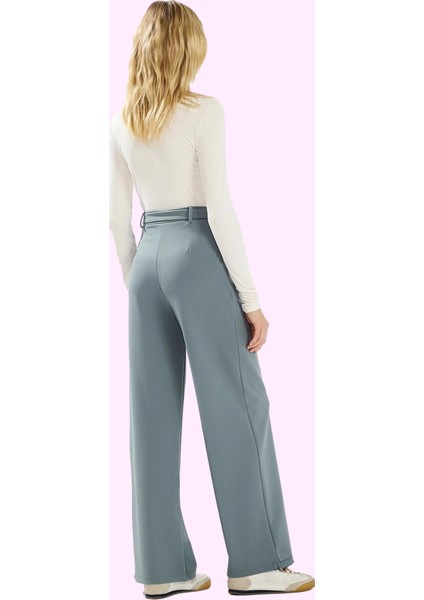 Kadın Geniş Paça Yüksek Bel Kemerli Pantolon Örme Kumaş Günlük ve Iş Stilleri Modern Tasarım modelleri