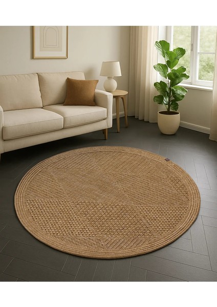 Boho 01 Naturel Yuvarlak Jüt Halı Yolluk Jüt Taban Jüt Kilim Hasır Halı Otantik Bohem Halı