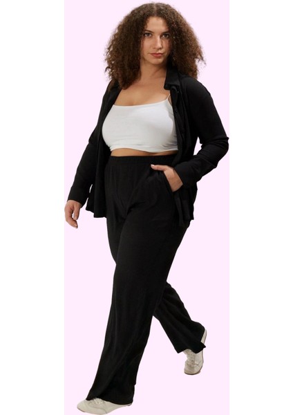 Kadın Yüksek Bel Geniş Paça Straight Pantolon Günlük Kullanım Için Rahat Dayanıklı Malzeme fiyatları