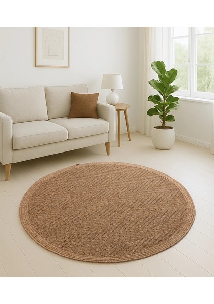 Boho 02 Naturel Yuvarlak Jüt Halı Yolluk Jüt Taban Jüt Kilim Hasır Halı Otantik Bohem Halı