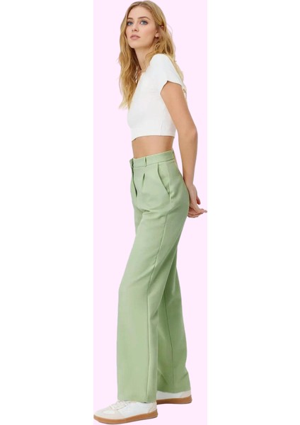 Kadın Geniş Paça Pileli Dokuma Pantolon Yüksek Bel Casual Günlük Yaz Aylarının Vazgeçilmezi fiyatları