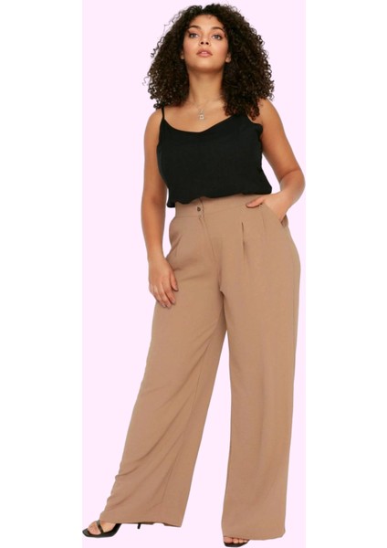Kadın Yüksek Bel Geniş Paça Dokuma Pantolon Fermuarlı Casual Günlük Yaz Aylarının Vazgeçilmezi fiyatları