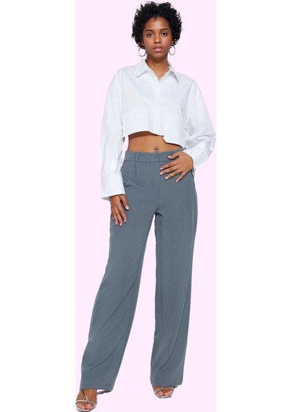 Kadın Geniş Paça Dokuma Pantolon Yüksek Bel Casual Günlük Hafta Sonu Yaz Aylarının Vazgeçilmezi