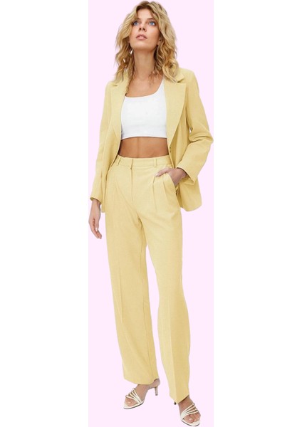 Kadın Straight Düz Kesim Pantolon Yüksek Bel Dokuma Kumaş Iş ve Günlük Kullanım Hafta Sonu fiyatları