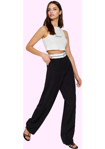 Kadın Geniş Paça Yüksek Bel Palazzo Pantolon Dokuma Kumaş Günlük Kullanım Kaliteli Malzeme