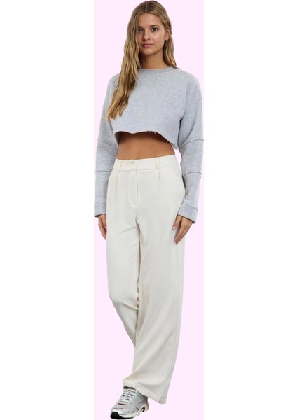 Kadın Geniş Paça Dokuma Pantolon Yüksek Bel Casual Günlük Hafta Sonu Yaz Aylarının Vazgeçilmezi