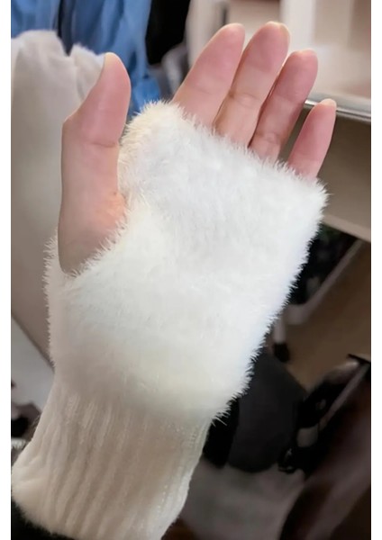 Kadın 1 Çift Kışlık Parmaksız Termal Esnek Polarlı Peluş Eldiven