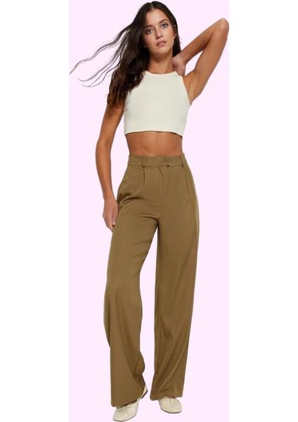 Kadın Geniş Paça Dokuma Pantolon Casual Stil Günlük Kombinler Için Yaz Aylarının Vazgeçilmezi