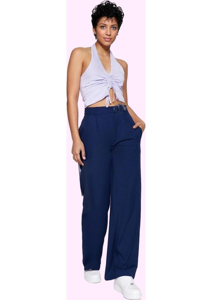 Kadın Geniş Paça Dokuma Pantolon Casual Stil Günlük Kombinler Için Yaz Aylarının Vazgeçilmezi