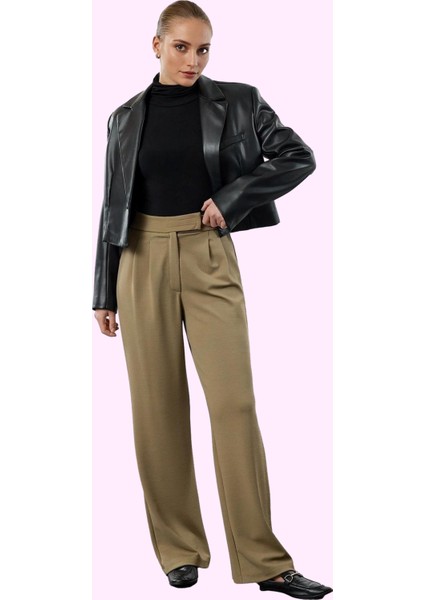 Kadın Yüksek Bel Geniş Paça Pileli Pantolon Günlük Şıklık Hafta Sonu Yaz Aylarının Vazgeçilmezi