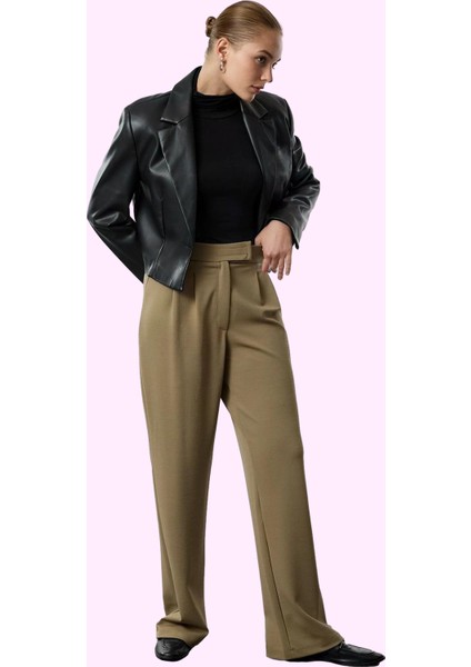 Kadın Yüksek Bel Geniş Paça Pileli Pantolon Günlük Şıklık Hafta Sonu Yaz Aylarının Vazgeçilmezi fiyatları