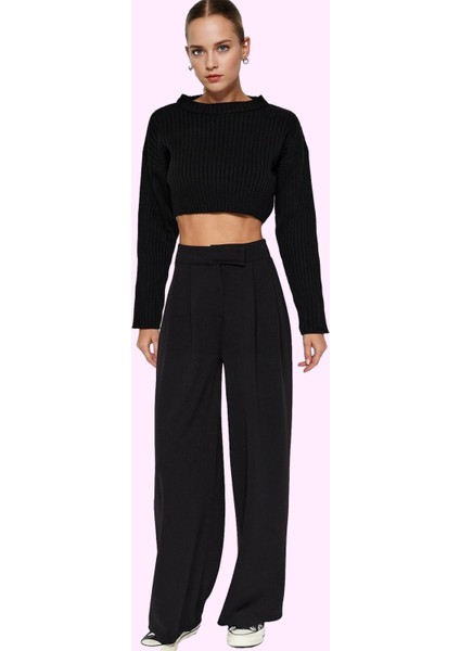 Kadın Yüksek Bel Geniş Paça Pileli Pantolon Günlük Şıklık Hafta Sonu Yaz Aylarının Vazgeçilmezi