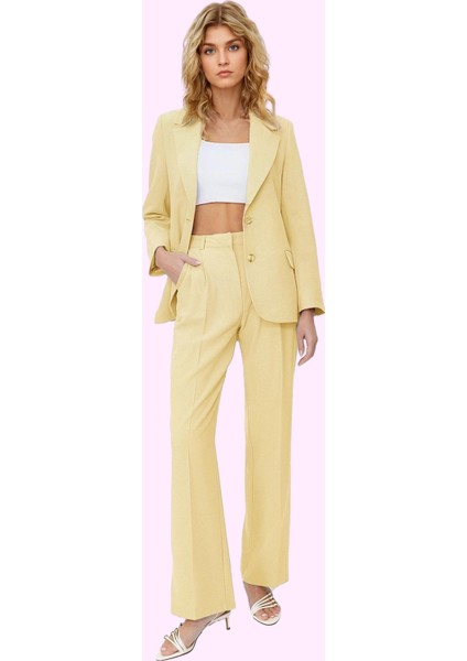 Kadın Straight Düz Kesim Pantolon Yüksek Bel Dokuma Kumaş Iş ve Günlük Kullanım Hafta Sonu