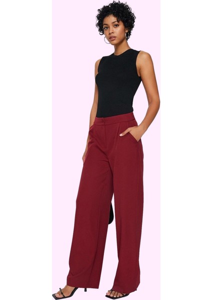 Kadın Geniş Paça Dokuma Pantolon Yüksek Bel Regular Boy Casual Günlük Yaz Aylarının Vazgeçilmezi