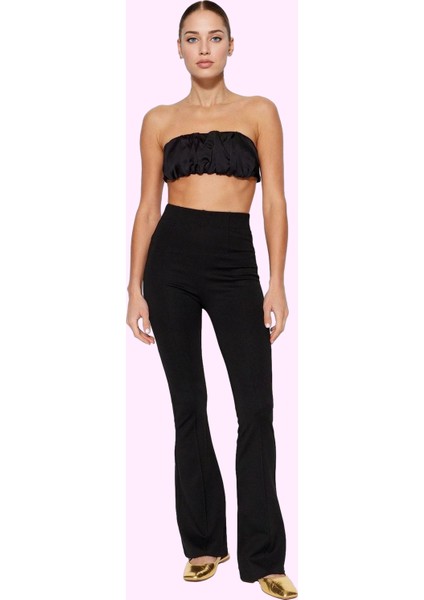 Kadın Yüksek Bel Ispanyol Paça Örme Pantolon Günlük Şıklık Hafta Sonu Yaz Aylarının Vazgeçilmezi fiyatları