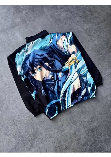 Fermuarlı Dijital Baskılı Rüzgarlık - Siyah fiyatları