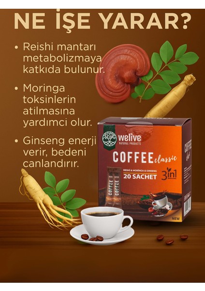 Welıve Kahve 3in1 Reshi & Moringa & Gınseng 20 Adet fiyatları