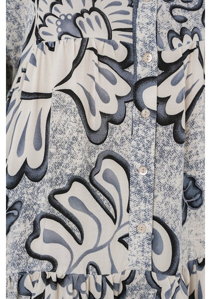 2423 Otantik Desenli Tesettür Elbise - K. Antrasit fırsatları