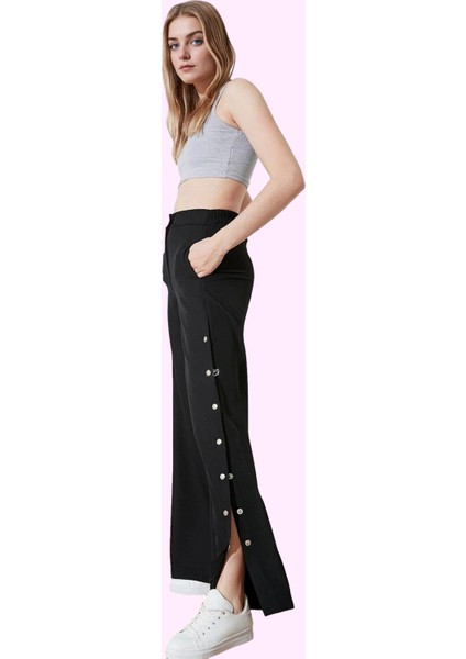Kadın Geniş Paça Dokuma Pantolon Yüksek Bel Düz Desenli Casual Günlük Yaz Aylarının Vazgeçilmezi