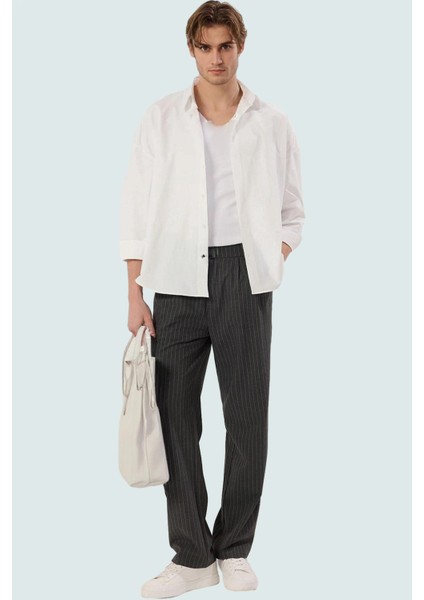 Erkek Baggy Fit Boru Paça Pantolon Düz Desen Günlük Kombinler Hafta Sonu Dayanıklı Malzeme